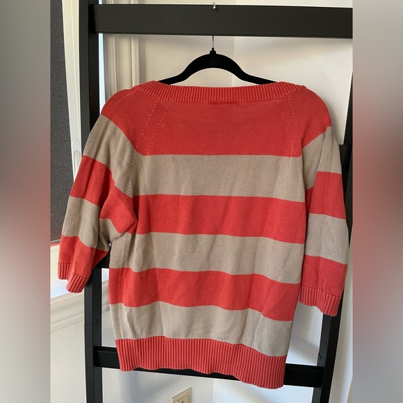 Lacoste 3/4 sleeve knit sweater orange and beige colour block - Picture 5 of 5